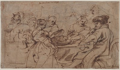 Herodeksen juhla recto Tomyriksen kanssa Kyyroksen pään kanssa verso, n. 1637-1638. tekijältä Peter Paul Rubens