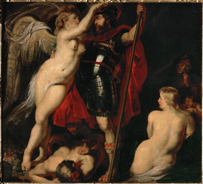 Hyveen sankari Mars, jonka voiton jumalatar kruunaa (maalaus kankaalle) tekijältä Peter Paul Rubens