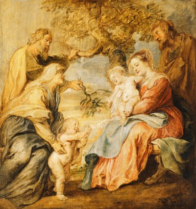 Pyhä perhe, jossa vierailivat pyhät Elisabet, Sakarias ja pikkulapsi Pyhä Johannes Kastaja, tekijältä Peter Paul Rubens