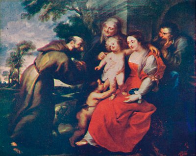 Pyhä perhe pyhien Franciscuksen ja Annen kanssa ja pikkulapsi Pyhä Johannes Kastaja, n. 1630. c1935 tekijältä Peter Paul Rubens