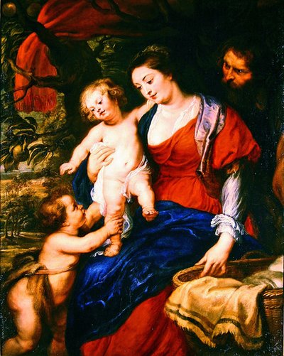 Pyhä perhe ja Johanneksen lapsi (öljy kankaalle) tekijältä Peter Paul Rubens