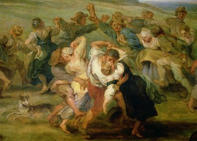 Kermesse, yksityiskohta tanssivista talonpojista, n.1635-38 öljy paneelille yksityiskohta kuvasta 24954. tekijältä Peter Paul Rubens