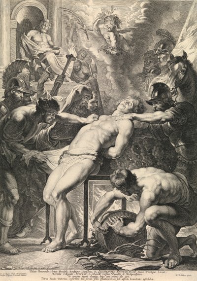 Pyhän Laurentiuksen marttyyrikuolema (kaiverrus) tekijältä Peter Paul Rubens