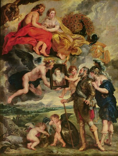 Medici-sykli: Henri IV (1553-1610) Marie de Medicin muotokuvan vastaanottaminen (1573-1642) 1621-25 tekijältä Peter Paul Rubens