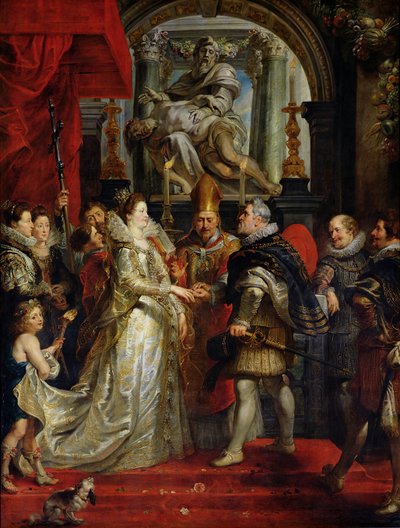 Marie de Medicin (1573-1642) ja Henri IV:n (1573-1642) välitysavioliitto 5. lokakuuta 1600, 1621-25 tekijältä Peter Paul Rubens