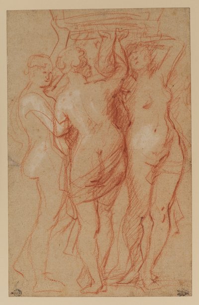 The Three Graces, n. 1635-1640 (punainen ja valkoinen liitu paperille) tekijältä Peter Paul Rubens