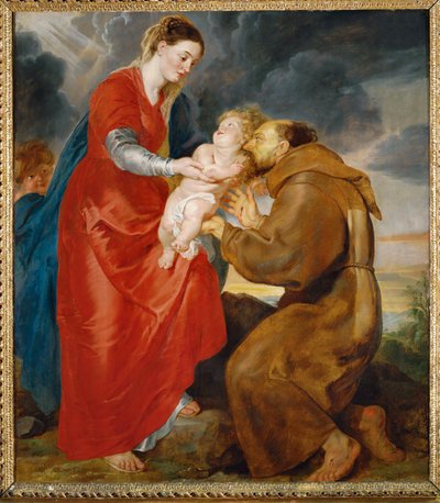 Neitsyt esittelee Jeesus-lapsen pyhälle Franciscukselle. tekijältä Peter Paul Rubens