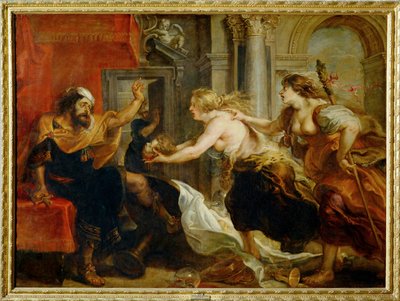 Tereuksen juhlaillallinen: Se on (maalaus kankaalle): Philomena ja Procne esittävät Tereukselle poikansa mestatun pään. tekijältä Peter Paul Rubens