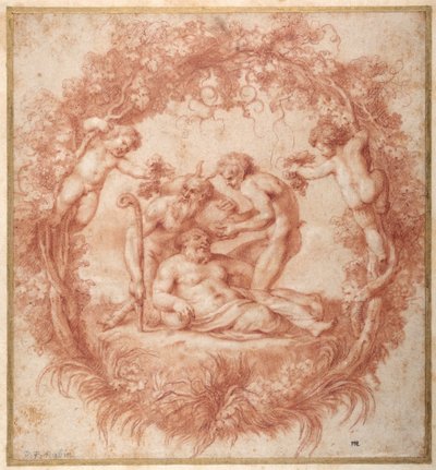 Tazza Farnesen suunnittelu (punainen liitu guassilla paperilla) tekijältä Peter Paul Rubens