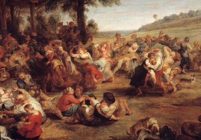 Messut tai häät kylässä Yksityiskohta, joka edustaa maalaistaloa. Pierre Paulin (Pierre-Paul) Rubensin (tai Peter Paulin tai Petrus Pauluksen) maalaus (1577-1640), flaamilainen koulukunta tekijältä Peter Paul Rubens