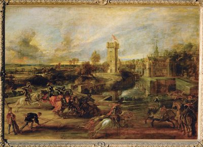 Turnajaiset Steenin linnan vallihaudan lähellä (maalaus puulle) tekijältä Peter Paul Rubens