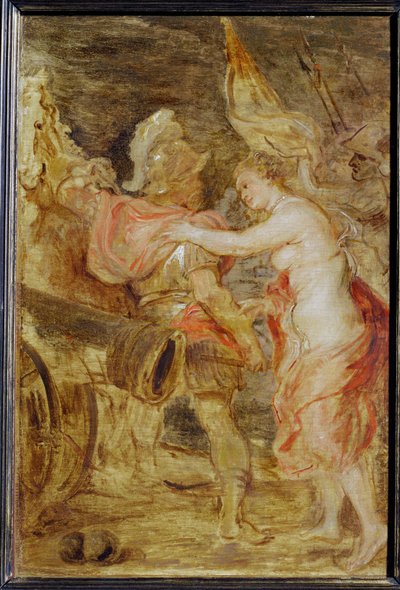 Venus seuraa Marsia sotaan (maalaus puulle) tekijältä Peter Paul Rubens