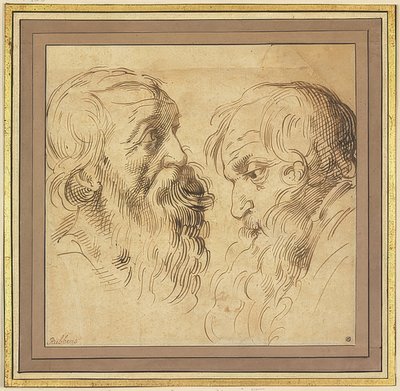Kaksi partapäätä profiilissa oikealle ja vasemmalle tekijältä Peter Paul Rubens