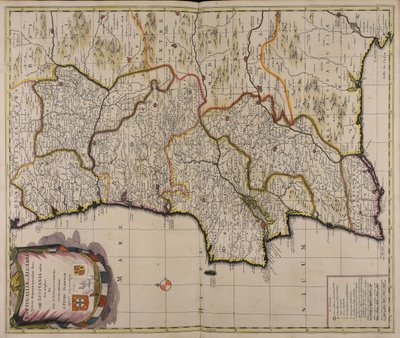 Corona Portugalliae et Algarbiae veteris Hispaniae quondam pars quae Lusitania audiit jam amplior hic suas in provincias et dioeceses noviter distributas tekijältä Peter Schenk the Elder