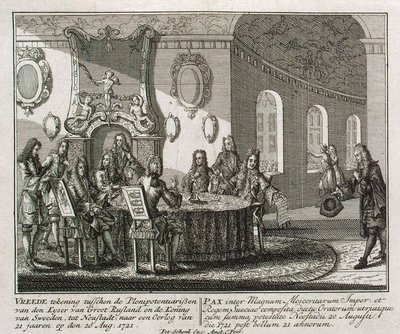 Nystadin rauhansopimus solmittiin 20. elokuuta 1721. tekijältä Peter Schenk the Younger