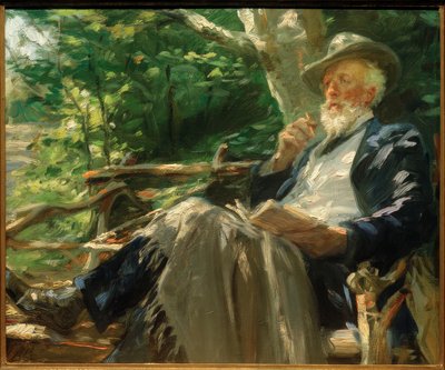 Runoilija Holger Drachmannin muotokuva Skagenin metsässä tekijältä Peder Severin Krøyer