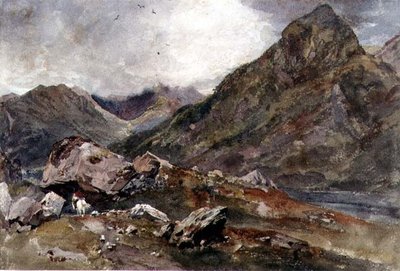 The Bowder Stone, Borrowdale (akvarelli paperille) tekijältä Peter de Wint