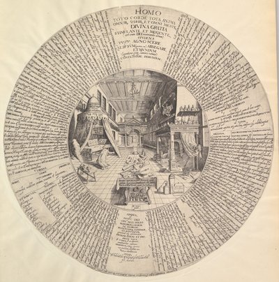 Alkemistin laboratorio, Heinrich Khunrath, Ikuisen viisauden amfiteatteri.n.d. tekijältä Peter van der Doort