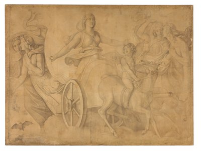 Der Abend (Der Wagen der Artemis). Karton zu den Deckenbildern der Münchner Glyptothek tekijältä Peter von Cornelius