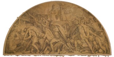 Der Kampf um den Leichnam des Patroklos, Bogenfeld. Karton zu den Deckenbildern der Münchner Glyptothek tekijältä Peter von Cornelius
