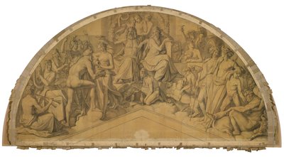 Die Aufnahme des Herakles in den Olymp, Bogenfeld. Karton zu den Deckenbildern der Münchner Glyptothek tekijältä Peter von Cornelius