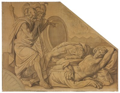 Nestor und Agamemnon wecken Diomedes. Karton zu den Deckenbildern der Münchner Glyptothek tekijältä Peter von Cornelius