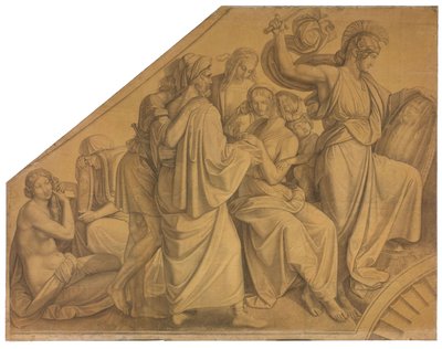 Odysseus entdeckt Achill unter den Töchtern des Lykomedes. Karton zu den Deckenbildern der Münchner Glyptothek tekijältä Peter von Cornelius
