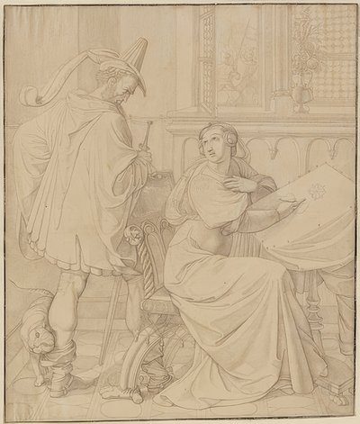 Seitsemän piirustusta Nibelungeille: 3. Hagenin petos. 1812-17 tekijältä Peter von Cornelius