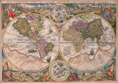 Petrus Planciuksen laatima kaksoispuoliskon maailmankartta vuodelta 1594. tekijältä Petrus Plancius