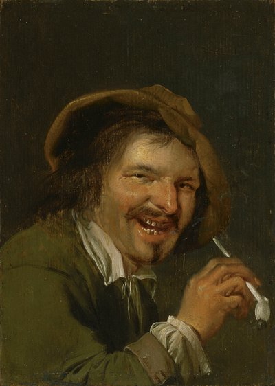 Tuoksu: Naurava mies polttaa piippua. Sarjasta Viiden aistin personifikaatiot, n. 1635-66 (öljy puulle) tekijältä Petrus Staverenus