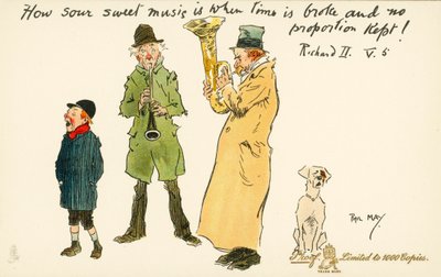 Kuinka hapan suloinen musiikki onkaan, kun aika on rikki eikä mittasuhteita pidetä! (värilitografia) tekijältä Phil May