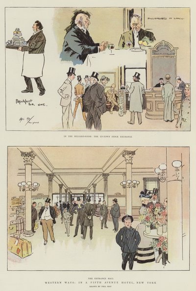 Western Ways, Fifth Avenue -hotellissa, New Yorkissa (chromolitho) tekijältä Phil May