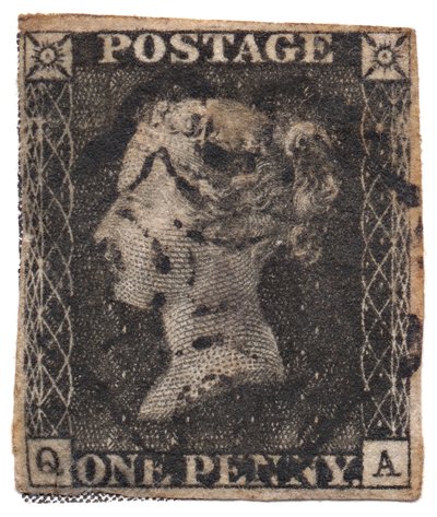 One Penny Black, maailman ensimmäinen postimerkki, n. 1840 tekijältä Philately