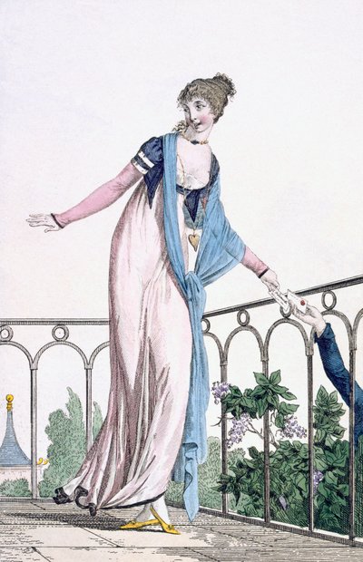 Salakavalaa kirjeenvaihtoa, kuvitus teoksesta "Modes et Manieres du Jour a Paris". tekijältä Philibert Louis Debucourt