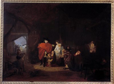 Ludvig XVI:n ihmisyyden piirre: talvi 1784 kuningas antaa almonin Versaillesin asukkaille Louis Philibert Debucourtin (1755-1832) maalaus 1785 Su. 0,61x0,83 m tekijältä Philibert Louis Debucourt