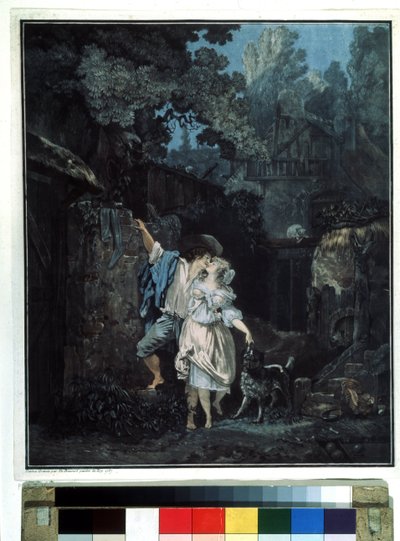 ""Farewell morning"" (Farewell morning) Pariskunta lähtee aikaisin aamulla. Litografia Philibert Louis Debucourt (1755-1832) 1787 Pushkin Museum Moskova tekijältä Philibert Louis Debucourt