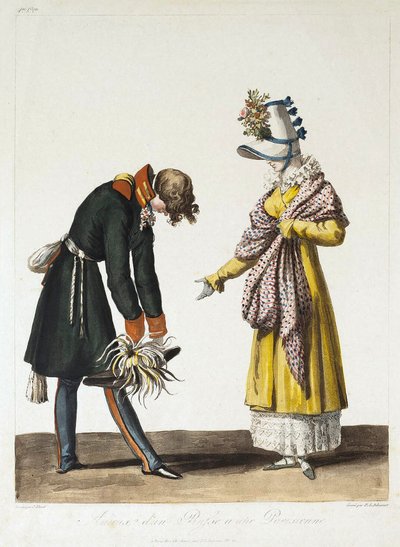 Venäläisen upseerin ero pariisilaisnaisista, 1816. tekijältä Philibert Louis Debucourt