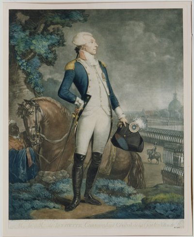 Markiisi de La Fayetten (1757-1834) kansalliskaartin komentajan muotokuva, 1790 tekijältä Philibert Louis Debucourt