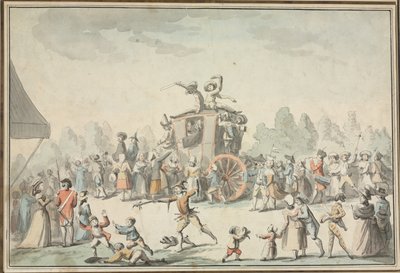 Scène de Carnaval (kynä ja musta tussi  akvarelli) tekijältä Philibert Louis Debucourt