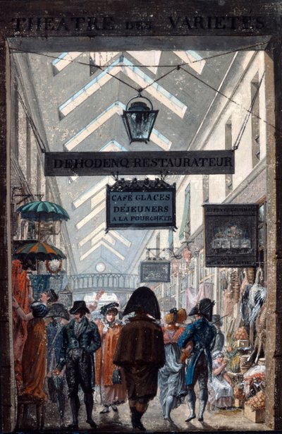 Shopping Arcade des Panoramas Pariisissa, 1807 tekijältä Philibert Louis Debucourt