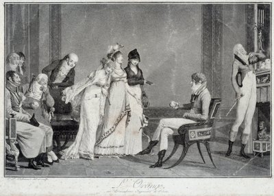 Pariisin oranssi tai moderni tuomio Parodia Pariisin tuomiosta, joka lavastelee nuoren miehen Directoiren (Incredible) tapaan valita kolmesta ihanasta. Philibert Louis Debucourtin (1755-1832) vedokset 1800 Pariisin ympärillä, Musee Carnava tekijältä Philibert Louis Debucourt