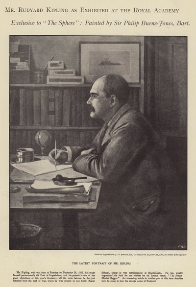 Rudyard Kiplingin muotokuva näytteillä Royal Academyssa (litho) tekijältä Philip (after) Burne Jones