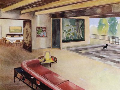 1930-luvun sisätilat: Halli terassilla (väri litho) tekijältä Philip Alexius de (after) Laszlo