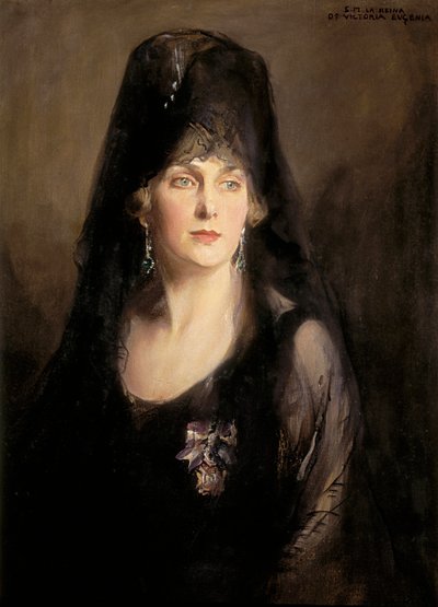 Muotokuva Victoria Eugenia of Battenbergistä (1887-1969), 1900-luku (öljy kankaalle) tekijältä Philip Alexius de Laszlo