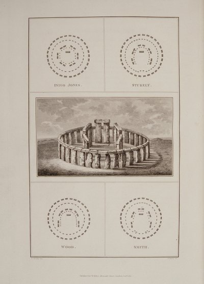 Näkymä Stonehengestä, Sir Richard Colt Hoares Muinaisen Wiltshiren historia, kaiverrus James Basire, Lontoo, 1810-11 tekijältä Philip Crocker