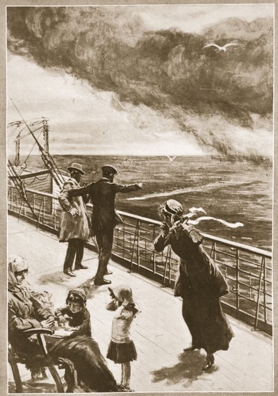 Murha aavalla merellä: Torpedon ensimmäinen näkymä (litografia) tekijältä Philip Dadd