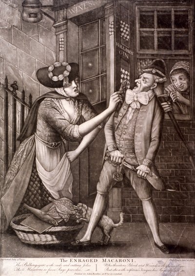 Raivoissaan makaroni, 1773 tekijältä Philip Dawe
