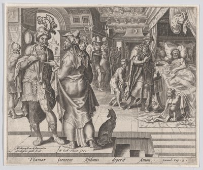 Jonadab Neuvonta Amnon, Tarina Tamarin ja Amnonista, levy 1, 1559., tekijältä Philip Galle