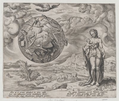 Mies Born to Toil, teoksesta Työn ja ahkeruuden palkkio, levy 1, 1572, 1572. tekijältä Philip Galle