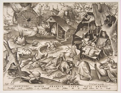 Sloth Desidia, sarjasta Seitsemän kuolemansyntiä, 1558. tekijältä Philip Galle